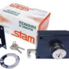 Fechadura 701/100 para portão Preto Fosco da renomada marca STAM com espelho inox.